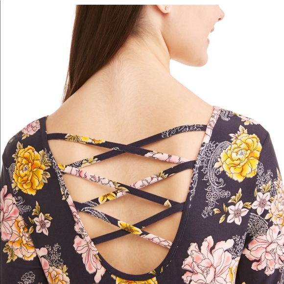 NEW•L-1X•Skylar Gray Floral CrossBack Dress•NWT - Picture 4 of 14